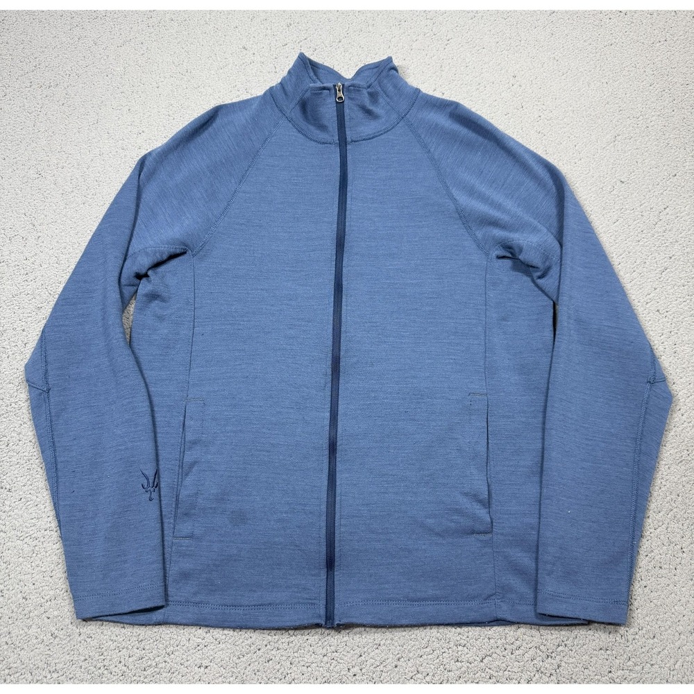 Ibex Jacket Mens Medium Blue Full Zip Merino Wool Knit 118 Made In USA Hiking